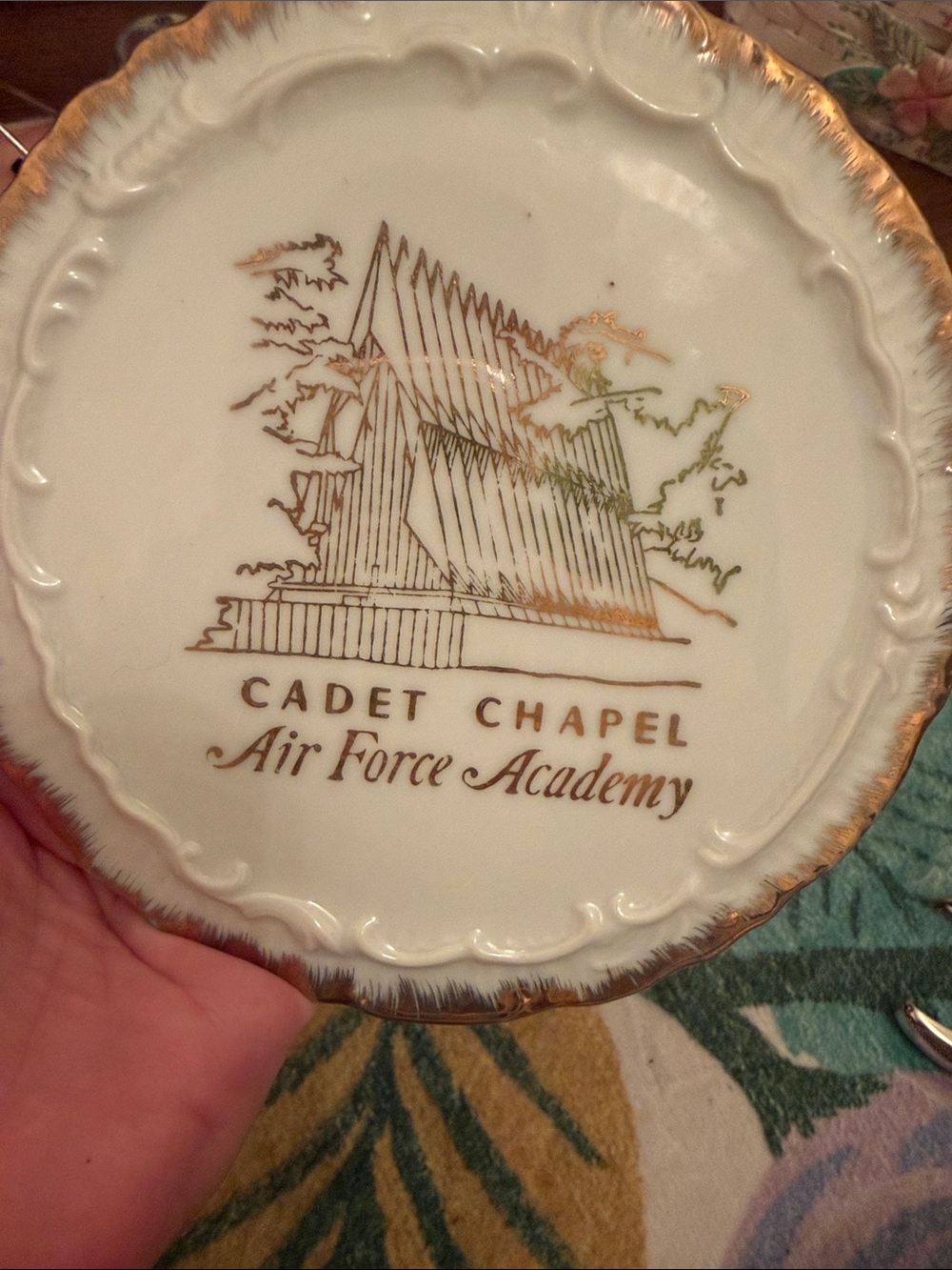 Ariat White Decorative Souvenir Plate or trivet with Gold Trim